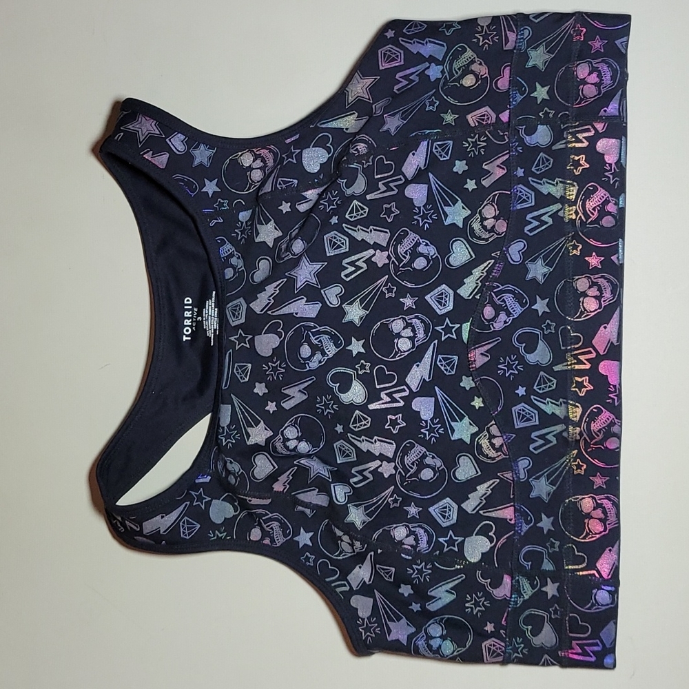 Torrid Active 3 Black Skull Foil Low Impact Sports Bra Activewear 3X